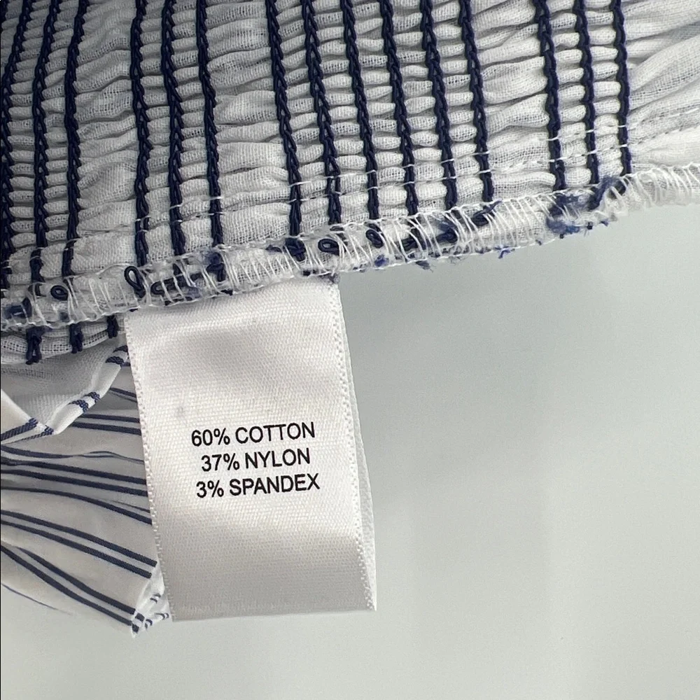 Christian Lacroix White‎ Navy Strapless Smocked Crop Top boho festival